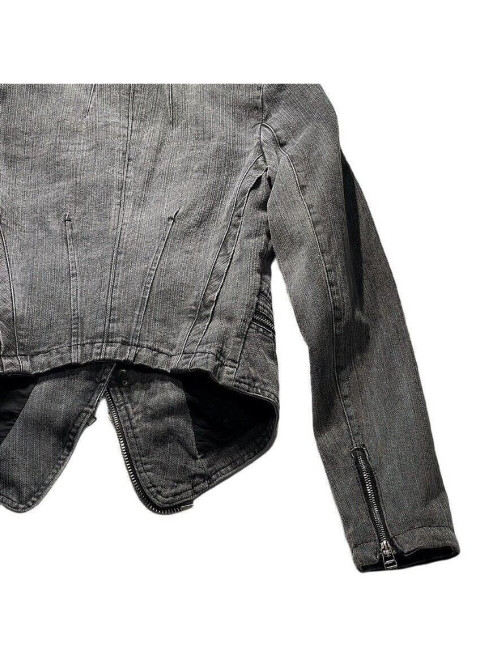 TOV HOLY G Denim Jacket Gray Cotton Embellished Moto Jean Jacket Women's Size S - Picture 13 of 16